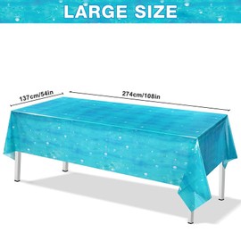 Ocean Wave Party Tablecloth, Blue Ocean Tablecloth, Water Table Cover, Disposable Plastic Tablecloth, Under the Sea Decorations for Beach, Pool, Birthday Party Decorations, 137 x 274 cm