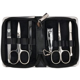 3 Swords Germany - brand quality 6 piece manicure pedicure grooming kit set for professional finger & toe nail care scissors clipper genuine leather case in gift box, Made in Solingen Germany (6325)