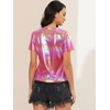 Allegra K Women's Party Metallic Textured Short Sleeve Shiny Multicolor