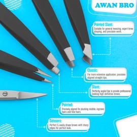 Professional-5 Pcs Tweezers Set for Women & Men, German Stainless Steel Precision Tweezer for Plucking All Type Facial Hairs, Tweezers Set Come with 1 Curved Scissors and 4 Tweezers in Pouch. (BLACK)