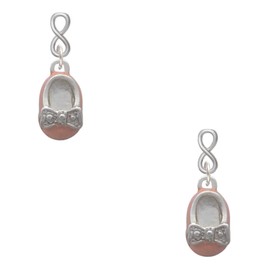 Delight Jewelry Silvertone Pink Enamel Baby Shoe with Bow Silvertone Infinity Post Earrings