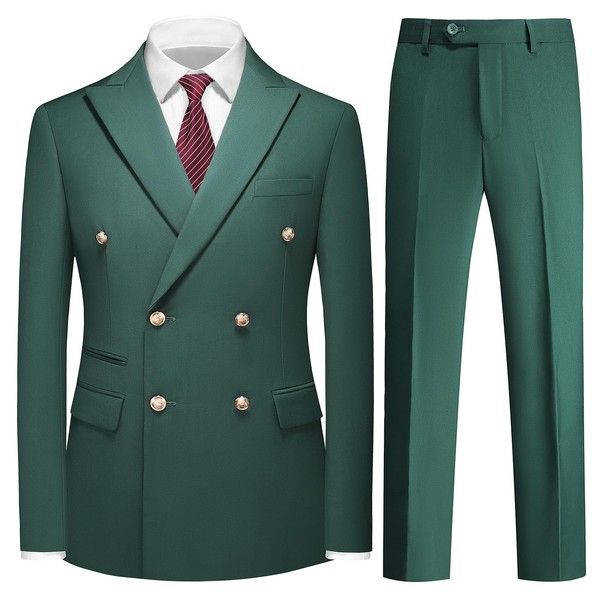 KUDMOL Suit for Men Solid Double Breasted 2 Piece Tuxedo