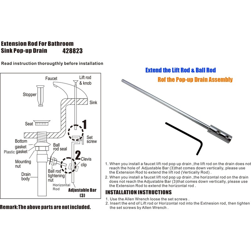 Artiwell Extension Rod for Bathroom Pop-Up Vertical/Horizontal Rods, 6 Inch