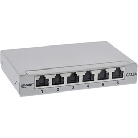 InLine® Patch Panel Cat.6A 0.5U 6-Way for Table / Wall / DIN Rail with Dust Protection Grey