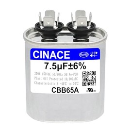 CINACE CBB65 Motor Run Capacitor, 7.5uF 370-450V, 50/60Hz, Oval Shape, -40°C to 70°C