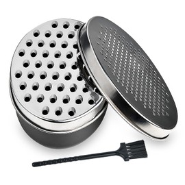 Akamino Black Compact Round Cheese Grater with Food Storage Container & Lid Grinder for Hard Parmesan, Ginger, Vegetables, Butter