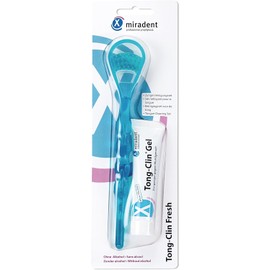 miradent Tong-Clin Fresh Set Tongue Cleaner with Dual Function and Tongue Cleaning Gel 15 ml | Matching Tongue Cleaning Set for Gentle Removal of Tongue Plaques and Bad Breath | Alcohol-Free