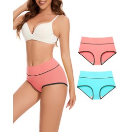 Migbean Plus Size Underwear for Women Cotton Full Coverage Briefs Ladies Panties Comfortable Panties Blue Pink 2 Packs