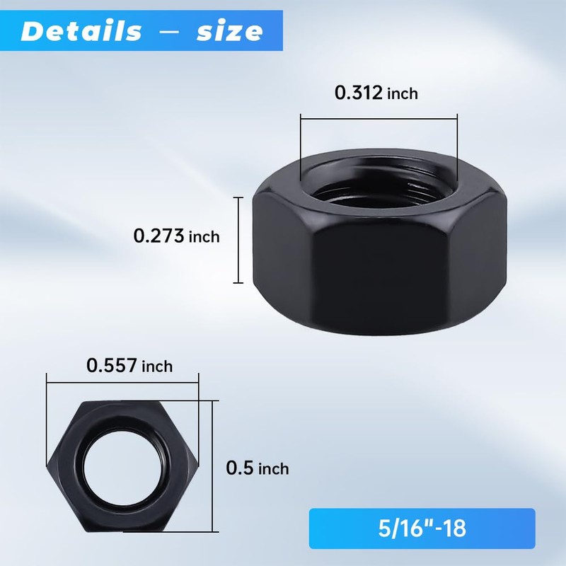 Glvaner 5/16-18 Stainless Steel Hex Nuts, Hexagon Head Nuts, 304