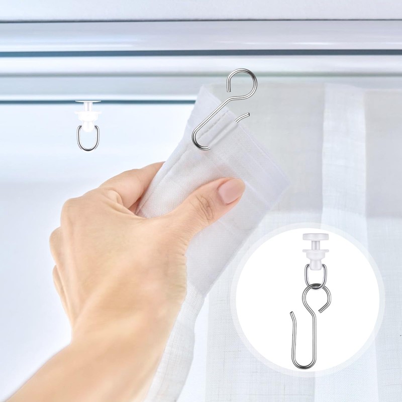 100 Pcs Curtain Track Gliders Hooks 50 Plastic Curtain Tracks