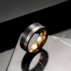 King Will Loop Tungsten Carbide Wedding Band 8mm Rose Gold Line Ring Black and Silver Brushed Comfort Fit 8.5