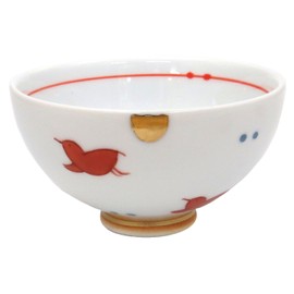 Hasamiyaki MTK-36 Masako Kiln Small Bird Mini Rice Bowl, Red