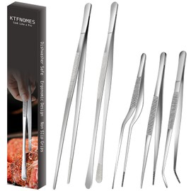 5 Pcs Cooking Tweezers Tongs, Stainless Steel Kitchen Food Tweezers Set, Professional Kitchen Long Tweezer for Cooking,Repairing,Sea food,BBQ,Multi-use(12"and 6.3")
