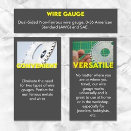 SE Dual-Sided Non-Ferrous Wire Gauge - 0-36 AWG and SAE, 3.5" Diameter, Tempered Steel, for Jewelers and Hobbyists, Ideal for Gold, Silver, Copper - JT47WG-C