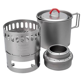 Evernew Titanium Lightweight Camping Mug Pot Stove Set, 500