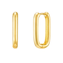 Brandlinger ® Square 925 Sterling Silver Hoop Earrings Rectangular Jewellery Women's Jewellery 18 Carat (Silver and Gold) for Women and Girls Size of Hoops 20.3 mm, Gold Plated