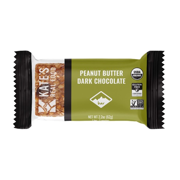 Kate’s Real Food Organic Energy Bars, Non-GMO, All-Natural Ingredients, Gluten-Free and Soy-Free Healthy Snack with Natural Flavors, Peanut Butter and Dark Chocolate (Pack of 12)