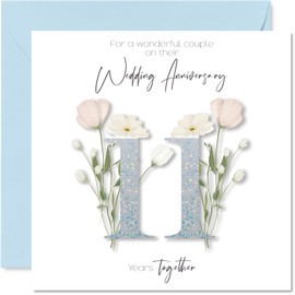 11th Anniversary Card for Women Men - Fancy Floral Flowers - Happy 11 Year Anniversary Card for Brother Sister Daughter Family, 145mm Wedding Anniversaries Greeting Cards