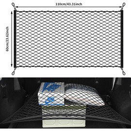 mugexingtu Cargo Net, Luggage Net Adjustable Elastic Organizer Net, Nylon Trunk Storage Net for Car Interior Roof Storage Luggage Rear Boot,SUV Truck Bed Vans Groceries Motorhomes 110 x 60 cm Black