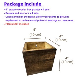 LaLaGreen Wood Planter Box for Plants (4 Pack, 4x4 Inch) Small Square Wooden Wall Planters for Indoor Plant, Hanging Window Flower Boxes Herb Planter Table Centerpiece Modern Home Garden Office Decor