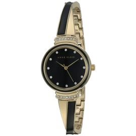 Anne Klein Women's AK/2216BKGB Premium Crystal Accented Gold-Tone and Black Bangle Watch