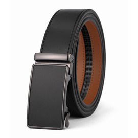 VRLEGEND Men's Automatic Leather Belt, Ratchet Belt without Holes for Business Suit, Size Adjusted, with Gift Box, Black-22165