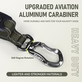 Pamiou Heavy Duty Dog Leash with Strong Lead for Medium to Large Dogs, Shock Absorbing with Bungee Design, Two Padded Handle & Car Seat Belt Buckle, Light Reflective Rope Dog Leads (Dark Green)