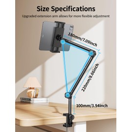 OMOTON Tablet Stand Mount for Desk, Adjustable Phone Holder for Bed with Metal Arm Fits for 4.7-11 Inches iPad Pro, Air/Mini, Kindle and Phones