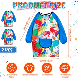 2PCS Kids Art Aprons and Hats for Age 7-12 Years Girls Boys,Waterproof Graffiti Painting Aprons Long Sleeves with Pockets, Kids Painting Smock Toddler Children, Play Apron for Painting,Craft,School,Bl