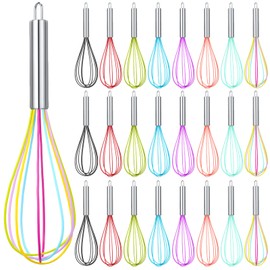 Domensi 24 Pcs 12 Inch Whisks Bulk for Cooking Silicone Whisks Non Scratch Stainless Steel Egg Beater Colorful Coated Metal Heat Resistant Egg Beaters for Valentines Day Party Favor Gift Supplies