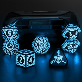 Light Up Dice for DND - Magical Glow LED Dice, Rechargeable Polyhedral Dice, Wireless Charging Case & Full 7-Die Set, for D and D RPG Games (Blue)