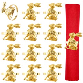 12 PCS Napkin Rings Set, Easter Bunny Dinner Napkin Buckle Holder, Handmade Rabbit Metal Napkin Clips Holders Buckles Pins Serving for Creative Party Gatherings Wedding Table Decor