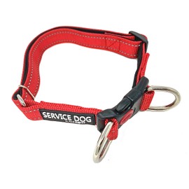 Albcorp Reflective Service Dog Collar - Service Dog Rubber Patch - Durable D-Ring for Service Animal Leashes or ID Tags, Small, Red