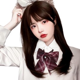 Karim Wig, Long, Straight Brown, Cute, Full Wig, Women's, Small Face, Natural Wig, Heat Resistant, Bangs, Princess Hair, Lolita, Long Hair, Cosplay (Dark Brown)