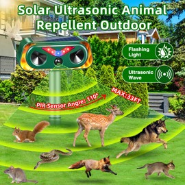 2025 Solar Animal Repellent Ultrasonic Cat Repellent Outdoor with Motion Sensor & Flashing Lights,Ultrasonic Control for Deer, Squirrel,Raccoon,Rabbit,Fox,Skunk Deterrent for Yard Garden,4 Pack