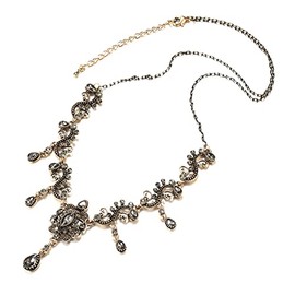 Secret for Longevity Antique Gold Bronze Art Deco Vintage Victorian Edwardian Flapper Gatsby Style Grey Smokey Topaz Slate Rhinestone Statement Necklace