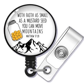GEYGIE With Faith As Small As A Mustard Seed Badge Reel Retractable With Alligator Clip, Funny Proud ID Badge Holder Faith gift for Any Church Goer, Pastor Christian Office Worker Nurse Doctor Teacher
