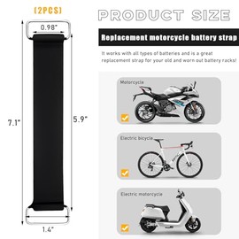 Ohleats Correa de batería para motocicleta, correa de goma de repuesto de correa fija de batería, correa de batería elástica con hebillas de metal, pi