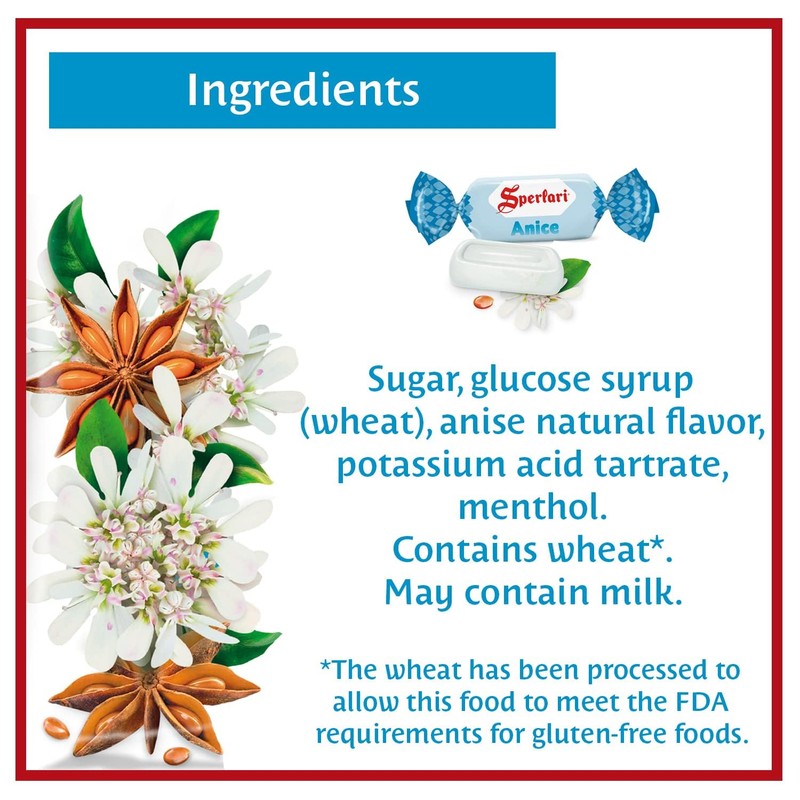 Sperlari Anise Hard Candy Bag, Individually Wrapped Italian Sweets, 200