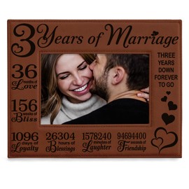 KATE POSH 3rd Anniversary Engraved Rawhide Leather Picture Frame (5x7 Horizontal)
