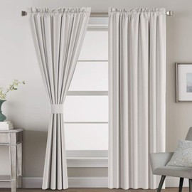 H.VERSAILTEX 100% Blackout Curtains for Bedroom Window Treatment Curtain Thermal Insulated Curtains for Living Room Rod Pocket Drapes White Backing, 2 Panels with 2 Tie-Backs, 52 x 84 Inch, Natural