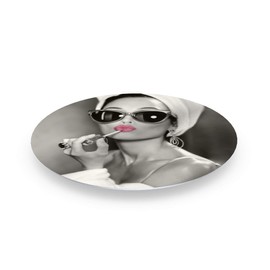 Smile Art Design Audrey Hepburn Wall Art Pink Lips Glossy Circle Metal Print Lipstick Makeup Iconic Pop Art Beauty Black and White Metal Wall Art Home Decor Ready to Hang - Made in USA - 20" Circle
