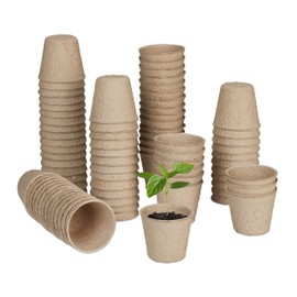 Relaxdays Propagator Pots Set of 80, Biodegradable, Cellulose, HxØ: 5x6 cm, Round Growing Containers for Seeds, Natural, Paper