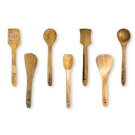 Mango Wooden Spoons for Cooking Spoon Set, Handmade Kitchen Utensils, Frying Spoon Ladles & Turning Spatula Nonstick Spoon Set for Cooking Kitchen Tools | Handmade | Set of 7 | Brown | FOOD SPATULA