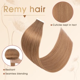 Rich Choices Tape-In Real Hair Extensions, 45 cm, 20 Pieces, #6 Light Brown Hair Extensions, Real Hair, Remy, Silky Straight, Invisible Tape-In Hair Extensions, Natural Hair Thickening