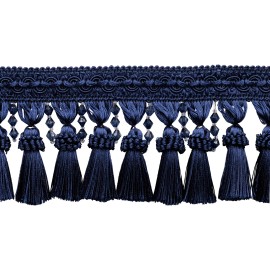 DÉCOPRO (TM) Beaded Tassel Fringe with Gimp Header, Color# J3 - Dark Navy Blue [5 Yards]
