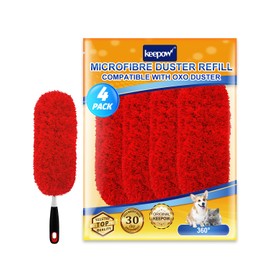 KEEPOW 4 Pack Microfiber Heavy Duty Reusable Duster Refills Compatible with OXO Duster, Microfiber Dusters for Cleaning Compatible with OXO Microfiber Duster for Ceiling(Handle is Not Included)