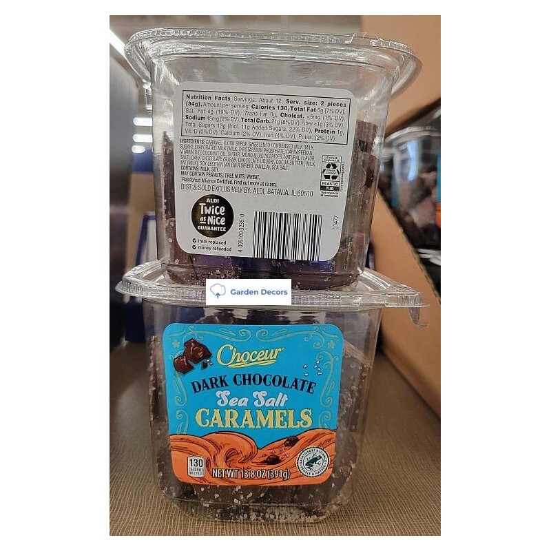 Choceur Dark Chocolate Sea Salt Caramels 13.8oz 391g (Two Tubs)