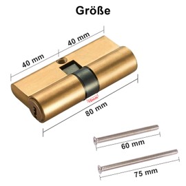 ORTAVA Lock Cylinder, 40/40 Cylinder Lock, Total Length 80 mm Lock Cylinder, Profile Double Cylinder with Two Screws, Can Be Combined for All Types of Doors