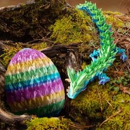 3D Prited Dragon,3D Printed Dragon in Egg, Home Office Decor Executive Desk Toys， Fidget Toys for Adults and Kids (Rainbow)